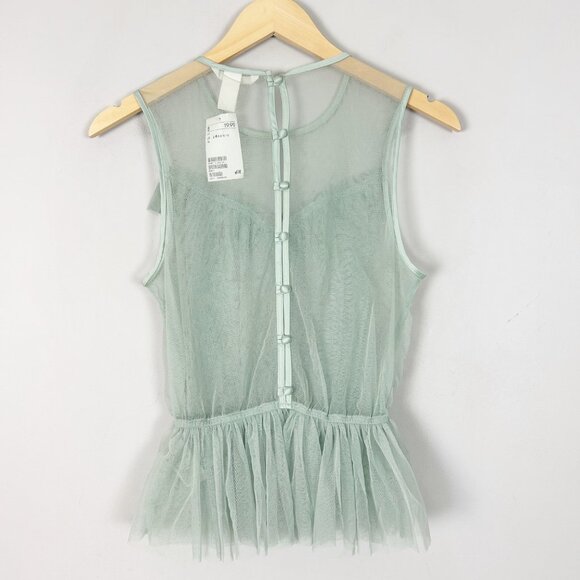 NEW H&M Sheer Mesh Top Mint Green Fairy Whimsical Ruffles Size 4 Women's - Picture 3 of 4